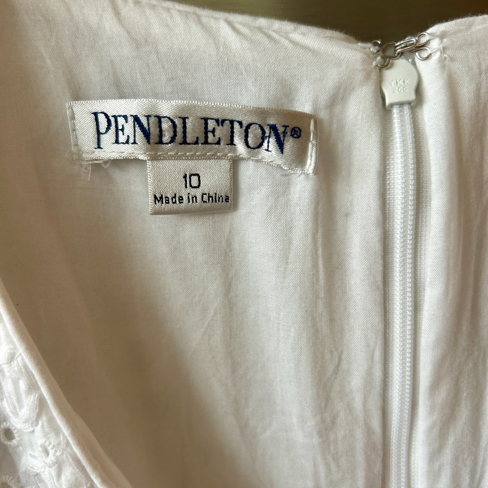 Pendleton White Eyelet Dress Size 10 Cotton Sleeveless A-Line Summer - Picture 4 of 5